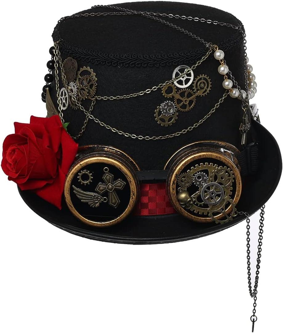 COSDREAMER Women Men Steampunk Top Hats with Goggle Halloween Costume Hats (58cm, B)