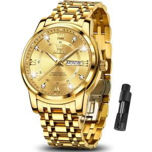 OLEVS Classic Men Watches with Date,Stainless Steel Man Watch with Date, Bussiness Watches for Men,Luminous Quartz Mens Watches Black/White/Blue/Gold, Waterproof Male Watch with Week
