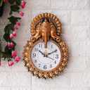 Premium Plastic Designer Stones Ganesha Wall Clock for Home and Office Décor, Living Room, Bedroom (Copper, 12 Inch) Analog