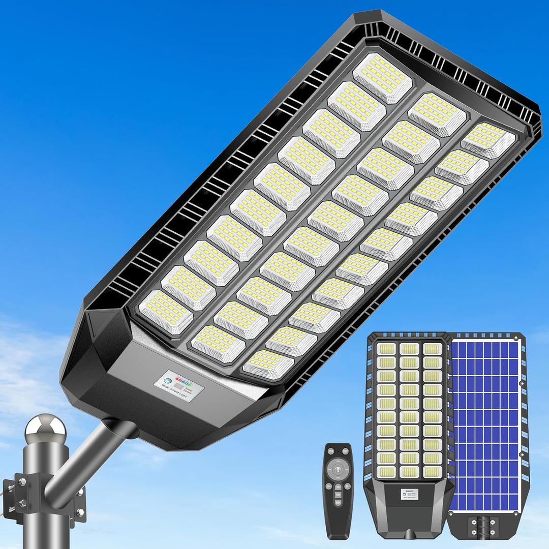 Deepn Solar Lights Outdoor 9000W, Commercial Grade Street Lights for Outside, Solar Parking Lot Lights, Dusk to Dawn LED Security Flood Light Motion Sensor with Remote Control, LA078W, 1 Pack