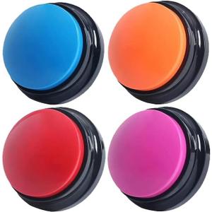 Voice Recording Button, Dog Buttons for Communication Pet Training Buzzer, 30 Second Voice Record and Playback, Funny Gift for Study Office Home 4 Pack Red/Blue/Rose/Orange