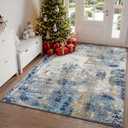 Merelax 3x5 Washable Entryway Area Rug, Blue Small Area Rugs for Living Room Bedroom Kitchen, Boho Abstract Office Rug, Soft Modern Non Slip Low Pile Carpet for Dining Room Kids Room