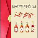 2 x Funny Valentines Day Card for Boyfriend Girlfriend, Hot Stuff Happy Valentines Day Card with Red Envelope and Sticker for Him Her (#057)