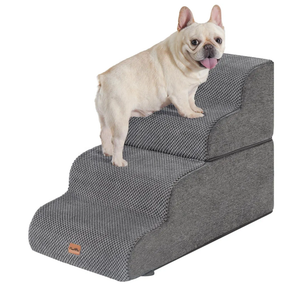 Dog Stairs Ramp for Bed, 4-Step Dog Steps for High Bed Couch Sofa Climbing, 35D Foam Pet Steps for Small Dogs and Cats, Non-Slip Bottom Pet Stairs, Grey
