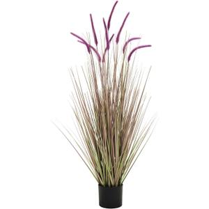 KOL Artificial 4ft Purple Horsetail Reed Grass, 47.2in Artificial Indoor Outdoor Fake Grass Plant, Home Office Wedding Decorative Artificial Plants in Pot Faux Greenery, Housewarming Gift Grass