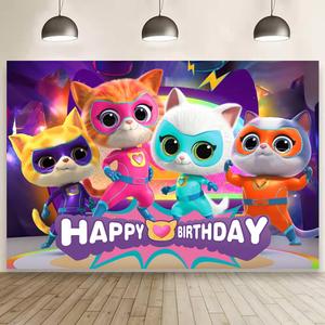 Super Cats Birthday Decorations,Super Cats Happy party Banner Backdrop for Kids Birthday Party Supplies (5x3ft)