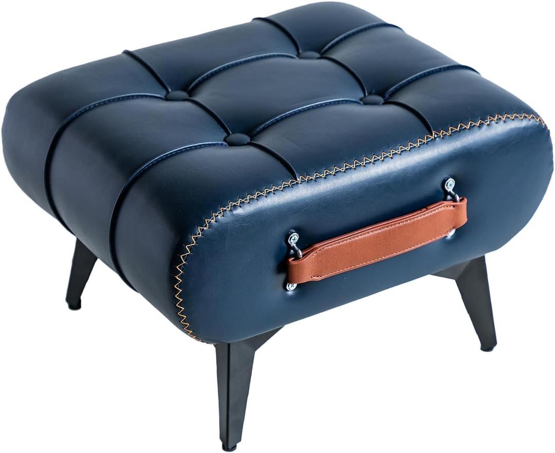 Small Footstool Ottoman - Stylish and Functional Faux Leather Footrest for Extra Seating in Living Room, Entryway, or Office, 11.8"D x 17"W x 10.4"H