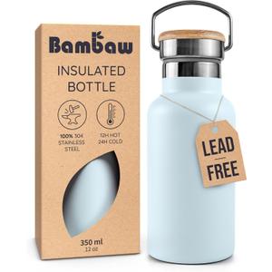 Bambaw Insulated Water Bottle 350ml, Light Blue Water Bottle Stainless Steel, Insulated Bottle, Small Metal Water Bottles, BPA Free Water Bottle  Ice blue (12 oz)