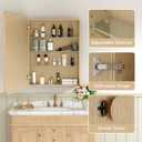 24x30 Inch Wood Medicine Cabinet with Mirror, Surface or Recessed Mount Bathroom Mirror Cabinet, Adjustable Glass Shelves, Soft-Close Door, Rounded Corner, Fully Assembled, Oak