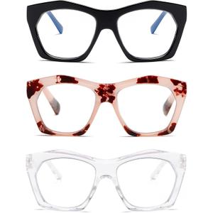 Viseng 3 Pack Oversized Frame Design Women's Reading Glasses, Blue Light Blocking Computer Reader +1.75