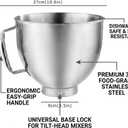 Stainless Steel Mixer Bowl Fit for KitchenAid Artisan&Classic Series 4.5-5 QT Tilt-Head Stand Mixer, Mixing Bowl with Comfortable Handle