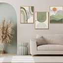 3pcs Gray Green Boho Wall Art Minimalist Wall Decor Canvas Pictures Abstract Geometric Line Paintings Sun Plant Sage Posters Prints for Room Decoration Unframed