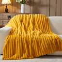 NEWCOSPLAY Faux Fur Throw Blanket Mustard Yellow 3D Ribbed Plush Thick Warm Blanket for Couch Sofa Bed 850GSM (Mustard Yellow Ribbed, Throw(50"x60"))