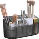 DASITON Large Capacity Makeup Brush Holder,5 Slot Makeup Brush Holder,Vintage striped Make Up Brush Holder,for Vanity Decor,Bathroom Countertops,Desk Storage Container,Cosmetic Display cases(Grey)