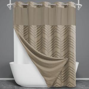 WONICY Extra Long No Hook Shower Curtain with Snap in Liner, Tufted Chevron Striped Shower Curtain Set for Bathroom, Boho Waterproof and Washable Shower Curtains, 71Wx86H, Beige