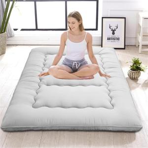 Japanese Floor Mattress,Thicken Japanese Floor Sleeping Pad Foldable,Roll Up Tatami Mat Easy to Store and Portable,Futon Mattress Suitable for Camping and Guest Room (Light Gray, Queen (80" X 60"))