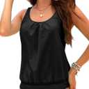 Yonique Womens Blouson Tankini Top No Bottom Loose Fit Swim Top Modest Tank Top (Black, L)
