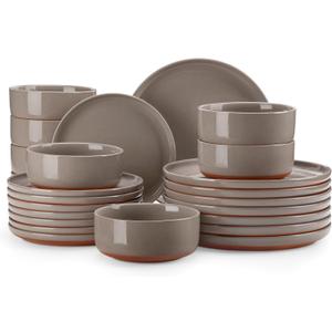 MALACASA Plates and Bowls Sets, 24 Pieces Modern Ceramic Dinnerware Set for 8 Kitchen Dinner Set Stoneware Dishware Dishes Set Microwave and Dishwasher Safe, Brown, Series TARA