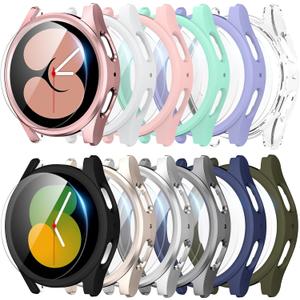 [12+12] Pack for Samsung Galaxy Watch 5/4 Screen Protector Case 44mm, Hard PC Bumper + Anti-Fog HD Tempered Glass Film, Waterproof Protective Face Cover Set(12 Colors)