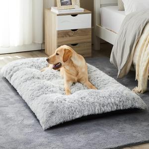 BFPETHOME Dog Beds for Large Dogs, Plush Dog Crate Bed Fluffy Cozy Kennel Pad for Sleeping &Ease Anxiety, Washable Pet Mats with Anti-Slip Bottom for Large Dogs, Grey (L(35x23 inch))