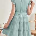 blibean Tween Girls Elegant Dresses Kids Summer Ruffle Sleeve Dress Size 4-15 Years Old (Green, M)