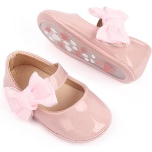 Meckior Infant Baby Girls Soft Sole Bowknot Princess Wedding Dress Mary Jane Flats Shoes Easter Light Baby Sneaker Shoes (0-6 Months Infant, B05/Pink)