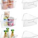 Oubonun Lazy Susan Organizers Set of 6, 11.6 x 10.2 x 4.1' Plastic Transparent Kitchen Cabinet Storage Bins with Handle, 4.1" Deep Container, 1/8 Wedge - Food Safe, without BPA