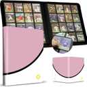 Card Binder 16 Pocket, 1000+ Cards PU Cover Trading Card Binder Side Loading Card Collection Album Holder Folders Pink (Pink and White)