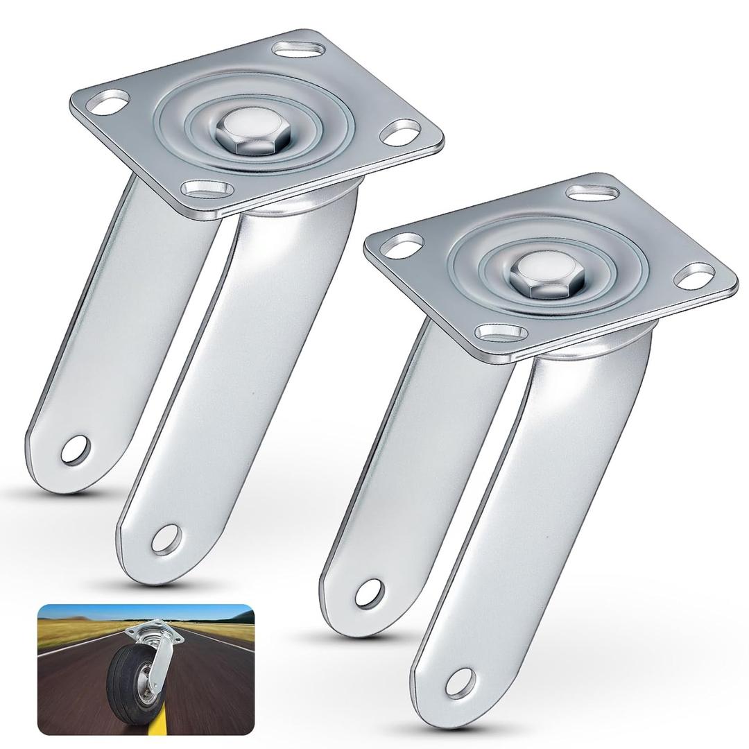 2 Pack 10" Heavy-Duty Swivel Pneumatic Caster Rig Swivel Caster Fork Yoke Frame Tolerable 1760lbs Anti-Corrosion Reinforced Base Plate & Ball Race for Industrial Trolleys Trailers(Only Rig)