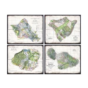 Rustic Hawaii Wall Decor Set - 8x10 Vintage Hawaiian Islands Decoration of Maui, Kauai, Oahu for Beach House, Ocean Home, Living Room, Office, Bedroom - Unique Gift for Tropical Art Fans - UNFRAMED