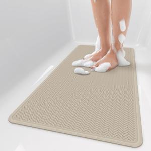 Bligli Non Slip Bathtub Mat, 17x36 inches Extra Long Bath Mats with Strong Suction Cups, Soft Rubber Shower Stall Mat for Bathroom, Durable and Machine Washable (Brown)