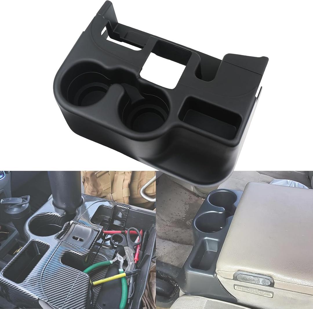 Cup Holder Attachment for Center Console | Compatible with 2003-2012 Dodge Ram 1500 2500 3500 Truck | Replaces SS281AZAA Front Seat Add-On Cupholder Tray Insert (Smooth Black)