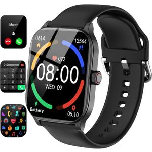 Smart Watch(Answer/Make Call), 1.85" HD Smartwatch for Women Men, Fitness Tracker with 100+ Sport Modes, IP68 Waterproof, Heart Rate/Sleep/Spo2 Monitor, Activity Tracker for Android and iPhone (Black)