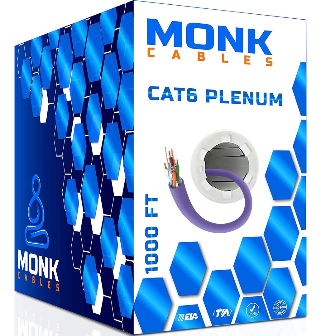 MONK CABLES | CAT6 Plenum Cable 1000ft | UTP, 23AWG, 550MHz | DSX-8000 Certified | Most Certified Cable of The Whole Market (Purple)