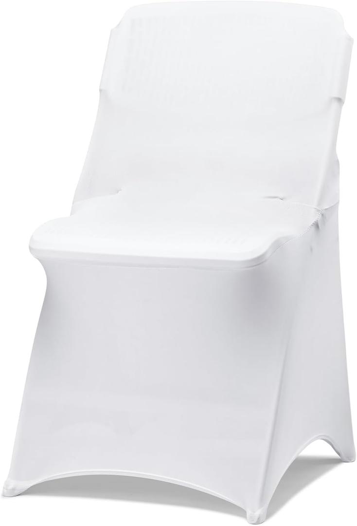 30 Pack White Folding Chair Covers for Party, Spandex Chair Covers for Wedding, Stretch Seat Cover 30 Pieces, Universal Fitted Polyester Slipcovers for Dining Chairs, Parties & Banquet (30 PCS)