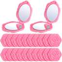 Yulejo 20 Pack Rose Compact Mirror Bulk Pink Plastic Mini Travel Makeup Mirror Hand Bridesmaids Gift for Women Girls Wedding Party