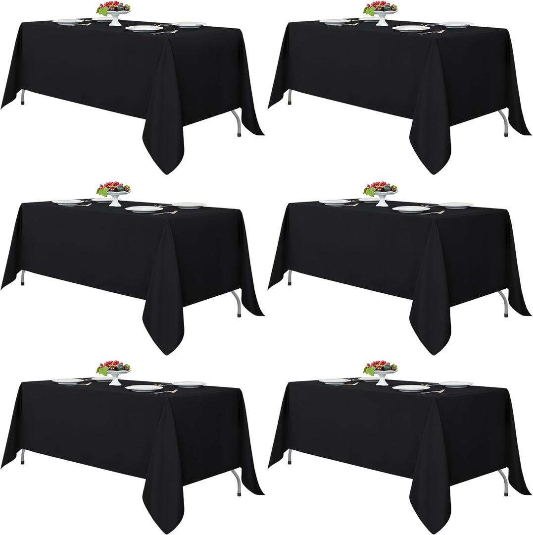 Fitable Black Tablecloths for Rectangle Tables, 6 Pack - 70 x 120 Inches - Reusable and Washable Table Clothes for 6-8 Ft Tables, Polyester Fabric Table Covers for Wedding, Party, Banquet