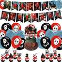 Friday The 13th Party Supplies,Horror Movie Jason Party Decorations Includes Banner, Cake Toppers, Balloon for Have a Killer Party Decorations