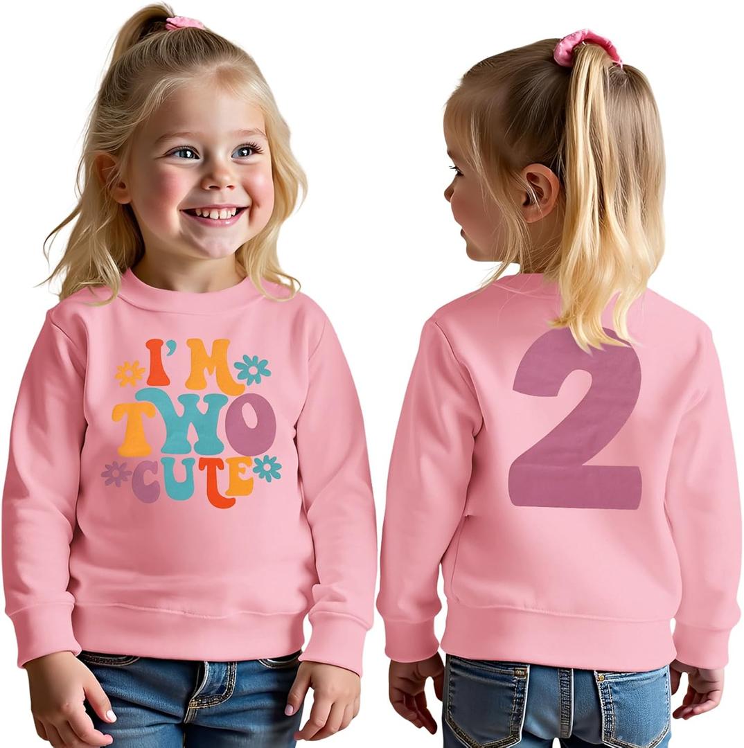 I'm Two Cute Sweatshirt for Girls 2nd Birthday Outfit for Toddler Girl 2 Year Old Birthday Party Long Sleeve Shirts ( 2-3T)