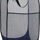 Pop-Up Hamper Laundry Collapsible Storage Bag Mesh Blue White 14"x14"x23" 