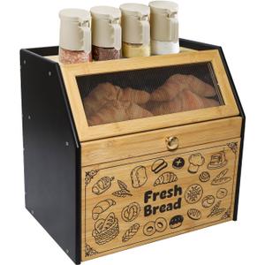 Upgraded read Box for Kitchen Countertop, Double Layer Bread Storage Container, Wooden Bread Storage Bin, Bread Boxes for Kitchen Counter Corner, Cabinet, Pantry, Cupboard (Black)