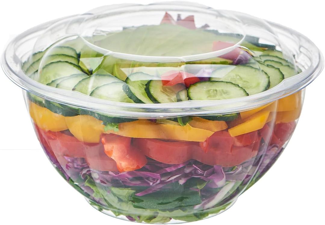 [32 oz. 150 Sets Clear Plastic Salad Bowls with Airtight Lids Disposable To Go Mixing Containers Serving for Fruit, Quinoa, Lunch and Meal Prep