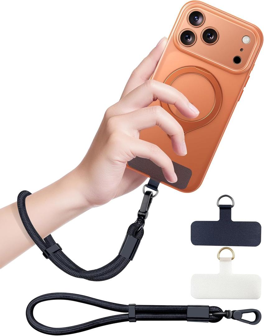 Phone Lanyard, Phone Wrist Strap for Cellphone Case, Adjustable Anti Theft Cell Phone Strap with 2 Tether Tabs for All Smartphones, Skin-Friendly & Universal Wrist lanyard, Black