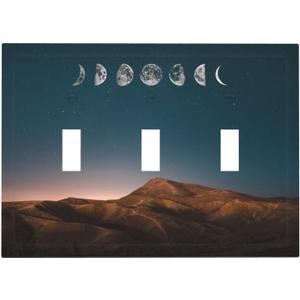 Moon Phase Mountain 3 Gang Light Switch Cover Plate Decorative Triple Toggle Wall Plate Electrical Faceplate Switchplate for Bathroom Home Bedroom Decor 6.7 * 4.8 Inch