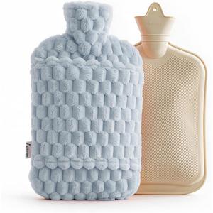 3.5L Extra Large Hot Water Bottle with Plush Cover & Hand Pocket, Blue