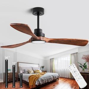 52 Ceiling Fans with Remote Control/Dimmer and Color Reduction with 3 Solid Wood Fan Blades, Ceiling Fan can be Used Indoors and Outdoors for Living Room, Dining Room, Pavilion Yard, Black and Walnut 