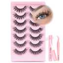 Losha Lashes Wispy False Eyelashes 7 Pairs Natural Cat Eye Lashes Kit with Lash Glue and Lash Tweezers Short Thin Fake Eyelashes Soft Faux Mink Lashes Pack (Gentle)
