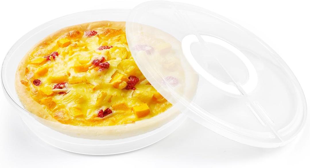 11.5 Inch Clear Pie Containers With Lids and Handle Round Pie Carrier Reusable 2 Compartments Pizza box Leftover Pizza Keeper for Food Cake Cheesecake Tortilla Pastry (1PCS)