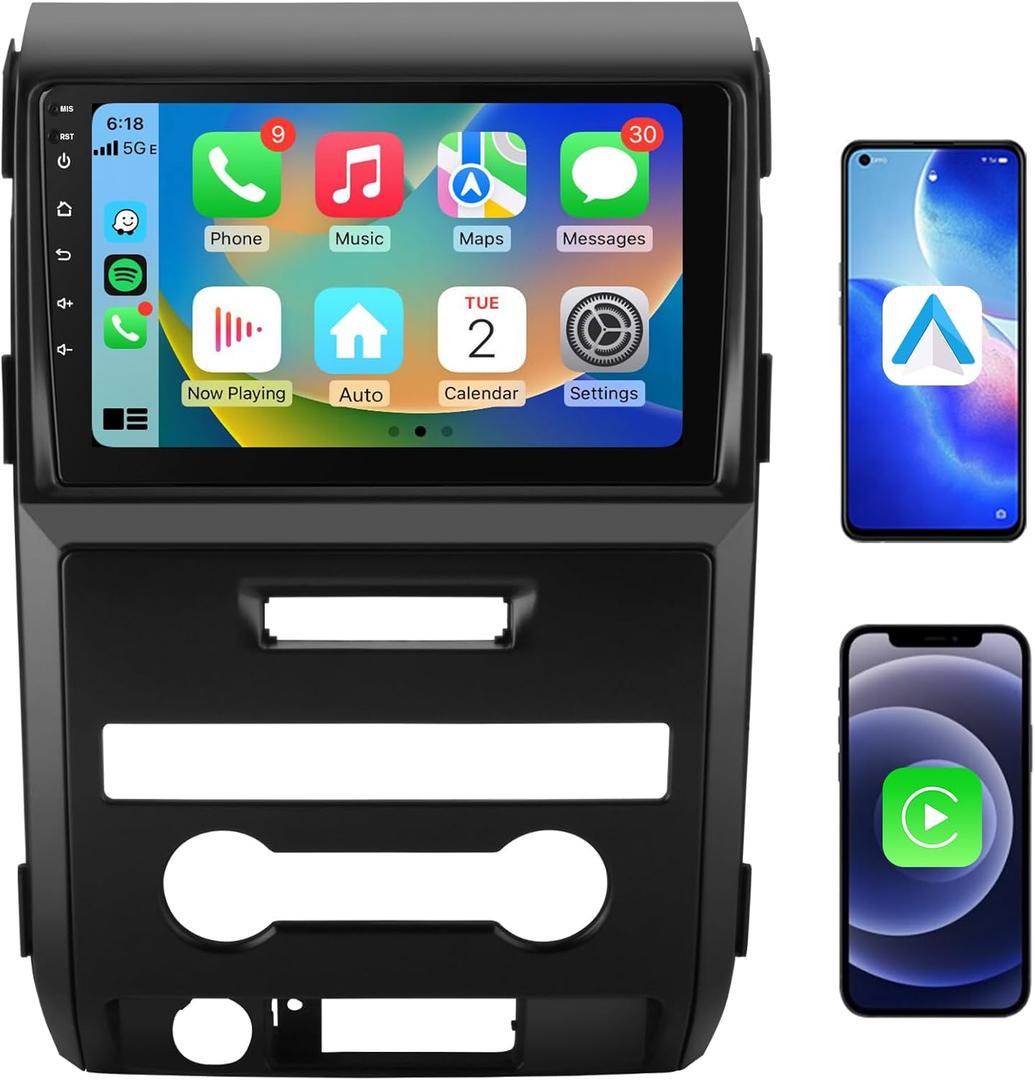 Car Stereo for Ford F150 F-150 2009 2010 2011 2012, Android 13 Car Radio 9 inch Touch Screen with Wireless CarPlay/Android Auto SWC GPS WiFi [2+64G]