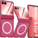 Vizvera for Samsung Galaxy Z Flip 7 Case with Magnetic Power [Slim Design][Screen Protector][Hinge Protection] Translucent Matte Shockproof Protective Phone Case for Galaxy Z Flip 7(Magnetic Coral)